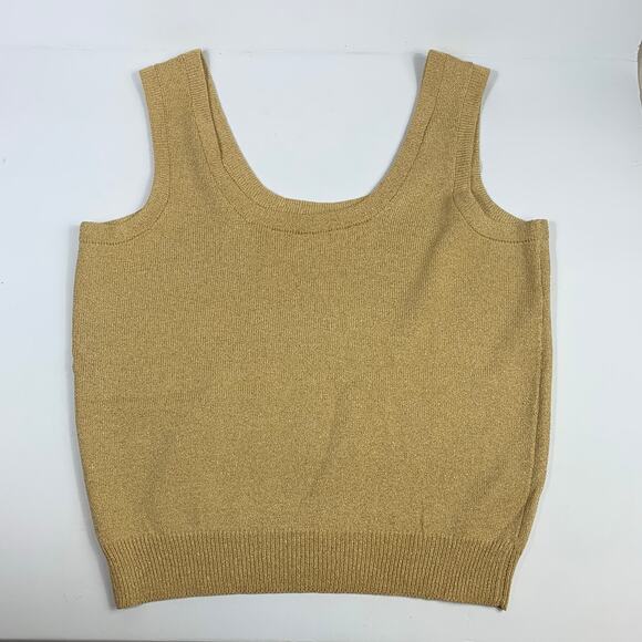St John Basics Santana Knit Gold Metallic Crop Tank Top Sweater Women Sz M USA - Picture 5 of 8
